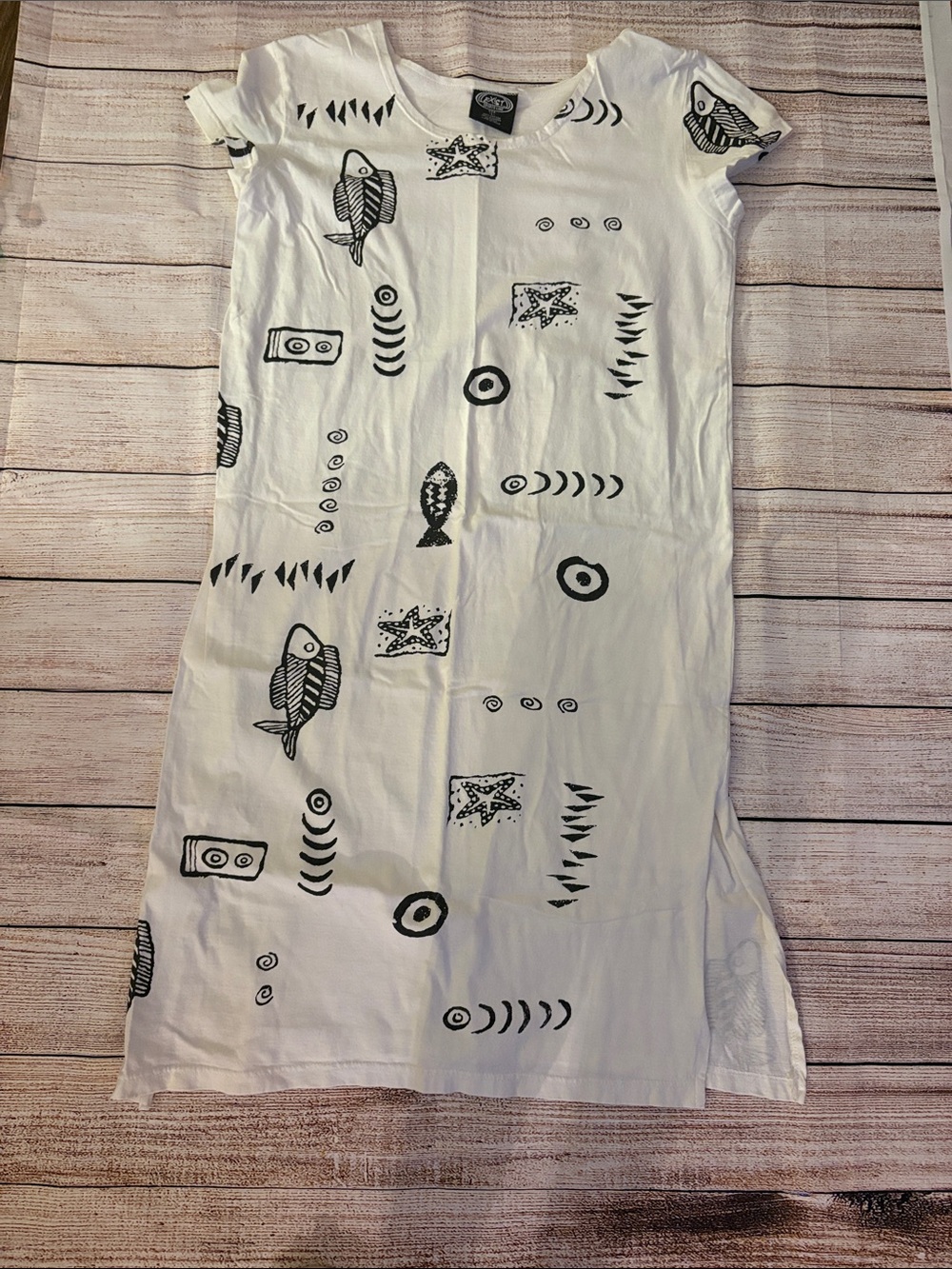 Exist White Swim Coverup with Black Fish & Nautical Prints